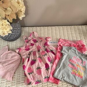 Baby Girl 9 Months New Carter's Strawberry Dress Hurley Matching Pink Set